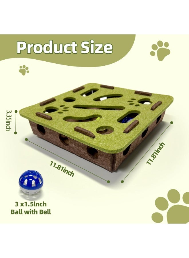 Bukela Interactive Soft Felt Cat Puzzle Toy with Ball and Bell，cat Nail File Enrichment Box，Cat Toy Box for Indoor Cats and Kittens，Indoor Hunting Play Toy (Green) - Image 2