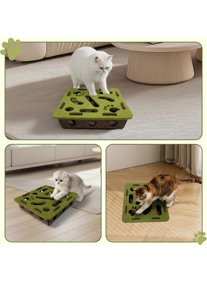 Bukela Interactive Soft Felt Cat Puzzle Toy with Ball and Bell，cat Nail File Enrichment Box，Cat Toy Box for Indoor Cats and Kittens，Indoor Hunting Play Toy (Green) - Image 3