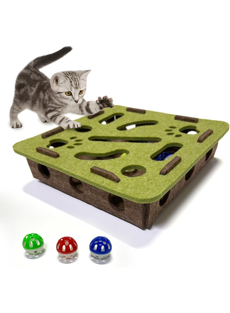 Bukela Interactive Soft Felt Cat Puzzle Toy with Ball and Bell，cat Nail File Enrichment Box，Cat Toy Box for Indoor Cats and Kittens，Indoor Hunting Play Toy (Green) - Image 1