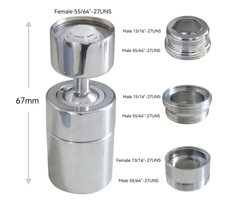 BOARNE Big Angle Rotate Kitchen Sink Faucet Aerator,kitchen faucet nozzle aerator,faucet extender, 360 degree swivel sprayer for sink tap head.(80° Angle 3 adapters) - Image 2