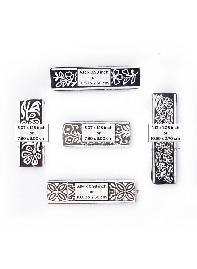 Hashcart Hashcart Border Shaped Wooden Printing Stamps - Block Printing Stamps for Textile, Fabric, Tote Bags, Kids Craft Activity, Wood Hand Blocks for Saree Border - Set of 5  - Image 4