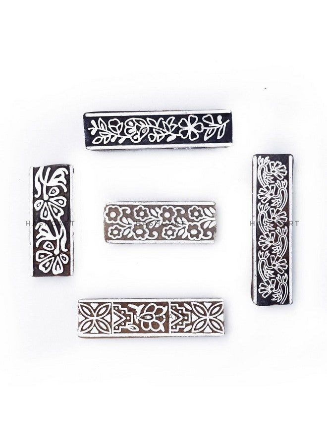 Hashcart Hashcart Border Shaped Wooden Printing Stamps - Block Printing Stamps for Textile, Fabric, Tote Bags, Kids Craft Activity, Wood Hand Blocks for Saree Border - Set of 5  - Image 2