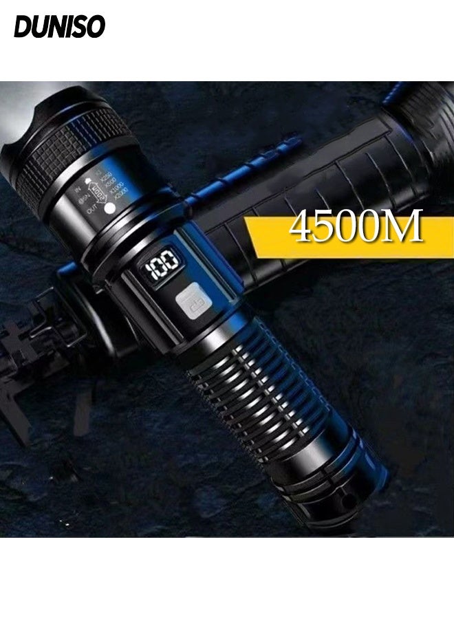 DUNISO Rechargeable LED Flashlights Super Bright Adjustable Focus Waterproof Torch Light 5 Lighting Modes LCD Battery Level Display with Long Battery Life Pocket Size Torch for Power Cuts, Emergency, Camping, Hiking, Outdoor - Image 1