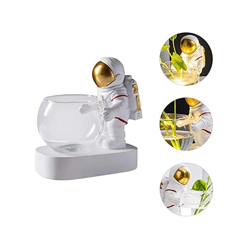 SOLARAE Astronaut Planter Spaceman Glass Vase Astronaut Resin Hydroponics Flower Vases Led Light Nordic Modern Succulent Flower Pot Creative Decor White for Home Office Table - Image 5
