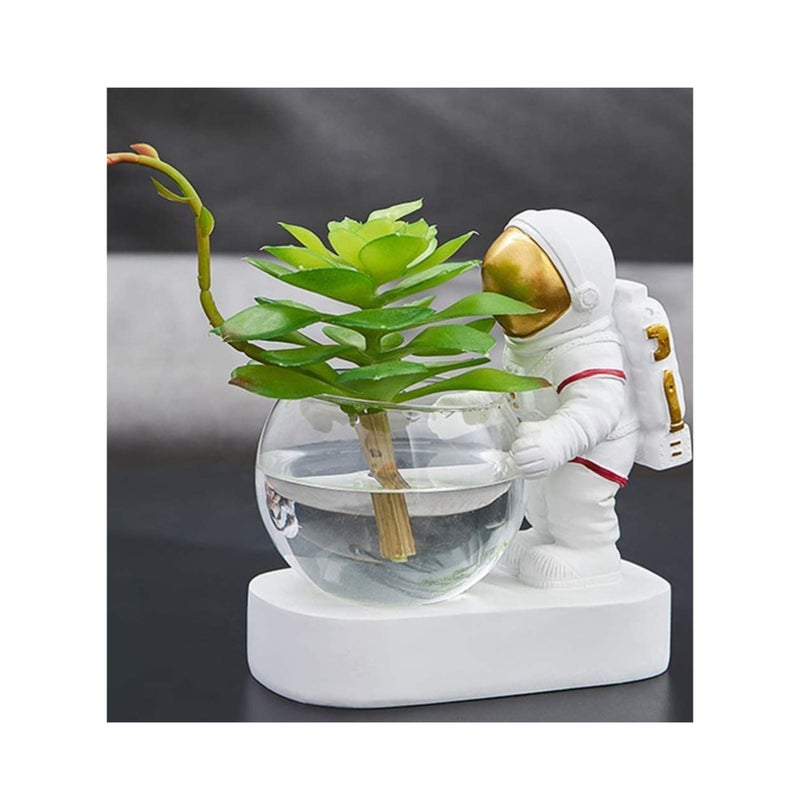 SOLARAE Astronaut Planter Spaceman Glass Vase Astronaut Resin Hydroponics Flower Vases Led Light Nordic Modern Succulent Flower Pot Creative Decor White for Home Office Table - Image 4