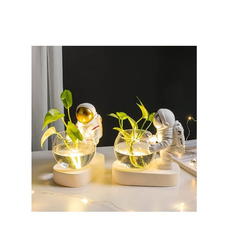 SOLARAE Astronaut Planter Spaceman Glass Vase Astronaut Resin Hydroponics Flower Vases Led Light Nordic Modern Succulent Flower Pot Creative Decor White for Home Office Table - Image 3
