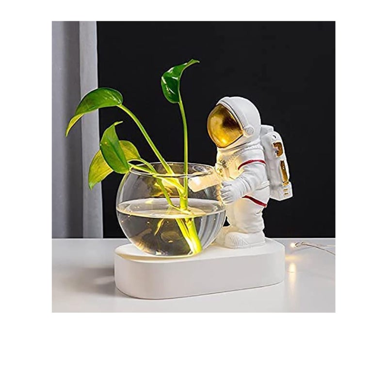 SOLARAE Astronaut Planter Spaceman Glass Vase Astronaut Resin Hydroponics Flower Vases Led Light Nordic Modern Succulent Flower Pot Creative Decor White for Home Office Table - Image 1