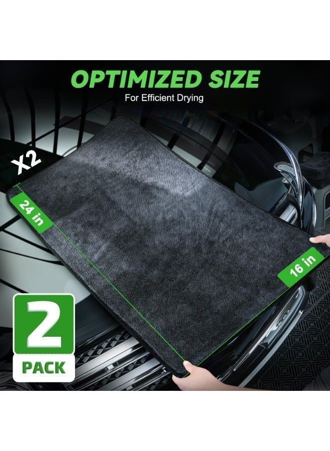 2-Pack 600 GSM Car Drying Towels – Microfiber Towels for Cars (16" x 24"), Ultra-Absorbent, Streak-Free, Scratch-Free, No Water Spots, Double-Twist Pile & Edgeless Design - Image 2