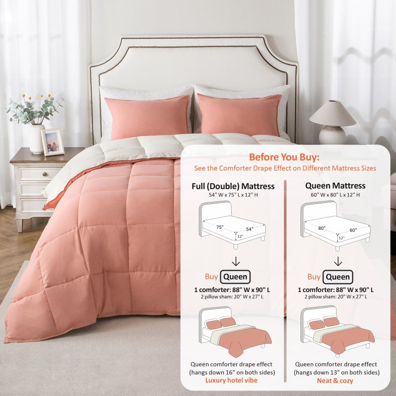 KASENTEX Queen Comforter Set â€“ Reversible Dual Color â€“ Goose Down Alternative â€“ Ultra-Soft, Lightweight, Machine Washable, Maintain Fluffiness, All Season Warmth (Rose/Beige) - Image 3