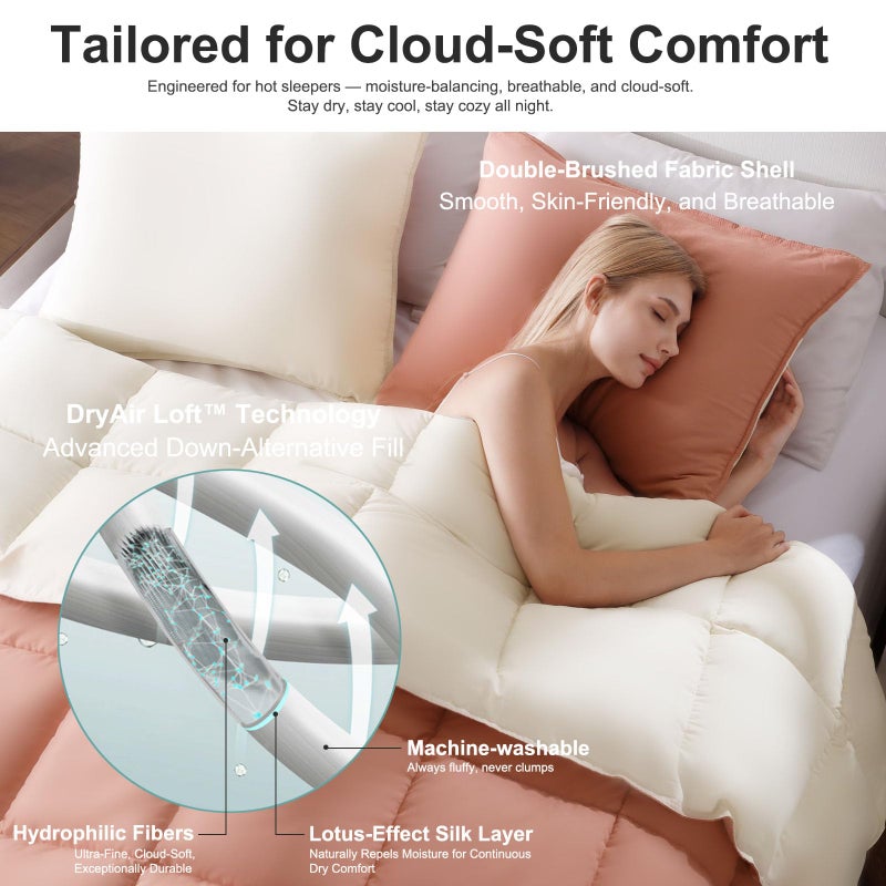 KASENTEX Queen Comforter Set â€“ Reversible Dual Color â€“ Goose Down Alternative â€“ Ultra-Soft, Lightweight, Machine Washable, Maintain Fluffiness, All Season Warmth (Rose/Beige) - Image 4