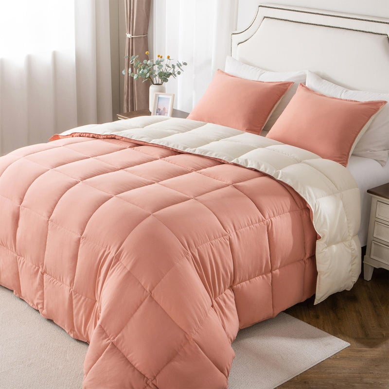 KASENTEX Queen Comforter Set â€“ Reversible Dual Color â€“ Goose Down Alternative â€“ Ultra-Soft, Lightweight, Machine Washable, Maintain Fluffiness, All Season Warmth (Rose/Beige) - Image 1