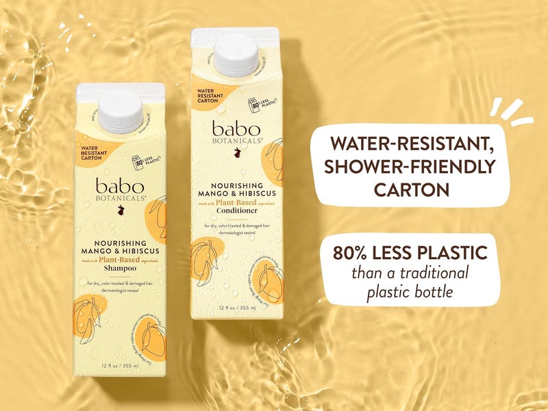 Babo Botanicals Nourishing Mango & Hibiscus Conditioner  For Dry Damaged ColorTreated Hair Moisturize & Soften WaterResistant Carton 80% Less Plastic Vegan Silicone Free - Image 3