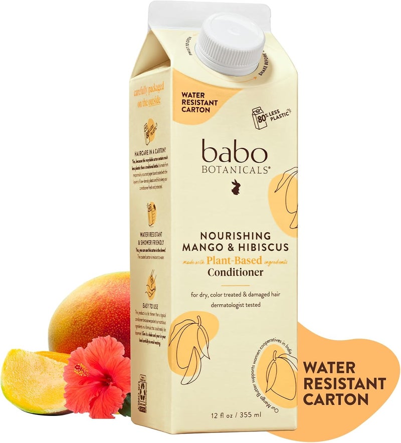 Babo Botanicals Nourishing Mango & Hibiscus Conditioner  For Dry Damaged ColorTreated Hair Moisturize & Soften WaterResistant Carton 80% Less Plastic Vegan Silicone Free - Image 1
