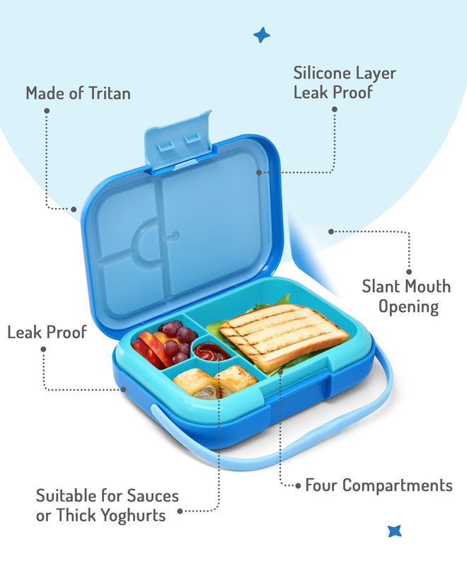 Bonfino ABS Bento Lunch Box, Microwave Safe, Dishwasher Safe, Removable Food Tray, BPA Free, Silicone Seal, Leak Resistant, Odour Free, 22x15.5x5cm, 765mL, 3 Years+ - Blue - Image 3