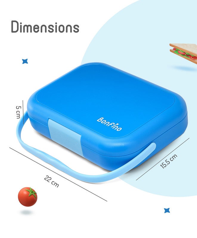 Bonfino ABS Bento Lunch Box, Microwave Safe, Dishwasher Safe, Removable Food Tray, BPA Free, Silicone Seal, Leak Resistant, Odour Free, 22x15.5x5cm, 765mL, 3 Years+ - Blue - Image 5