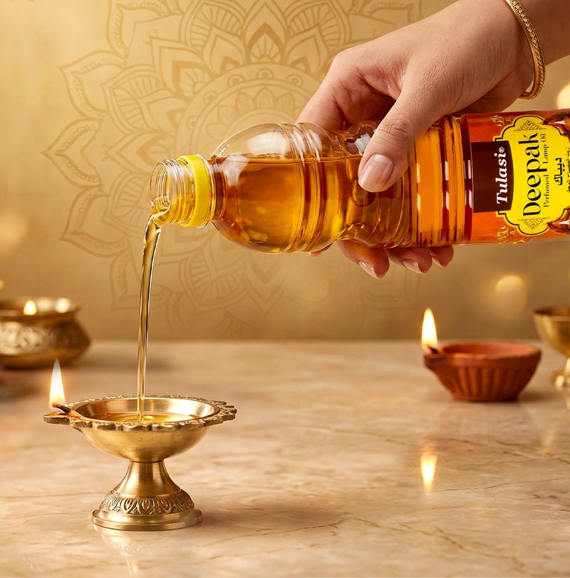 Tulasi Deepak Lamp Oil Puja Oil for Diya Lighting, Prayer & Religious Use, 900ml - Image 3