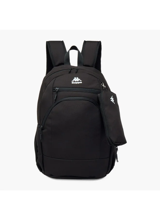 Kappa Unisex Logo Print Backpack with Adjustable Straps and Detachable Pencil Pouch - 20x30x46 cm
