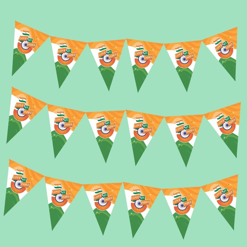 DIGI ARTS Paper Bunting Tiranga Flags Pennant Triangle Both Side Printing for 26 January Republic Day Decoration Size 135 X 175 Cms Pack of 3 Color Multi2