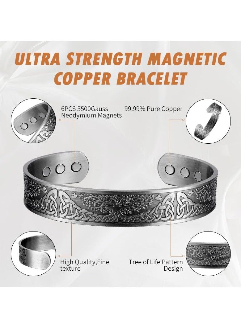 أساور نحاسية نقية للنساء الرجال، أحزمة نحاسية قابلة للتعديل، أساور نحاسية واسعة صلبة، أساور نحاسية مغناطيسية مجوهرات - Image 2