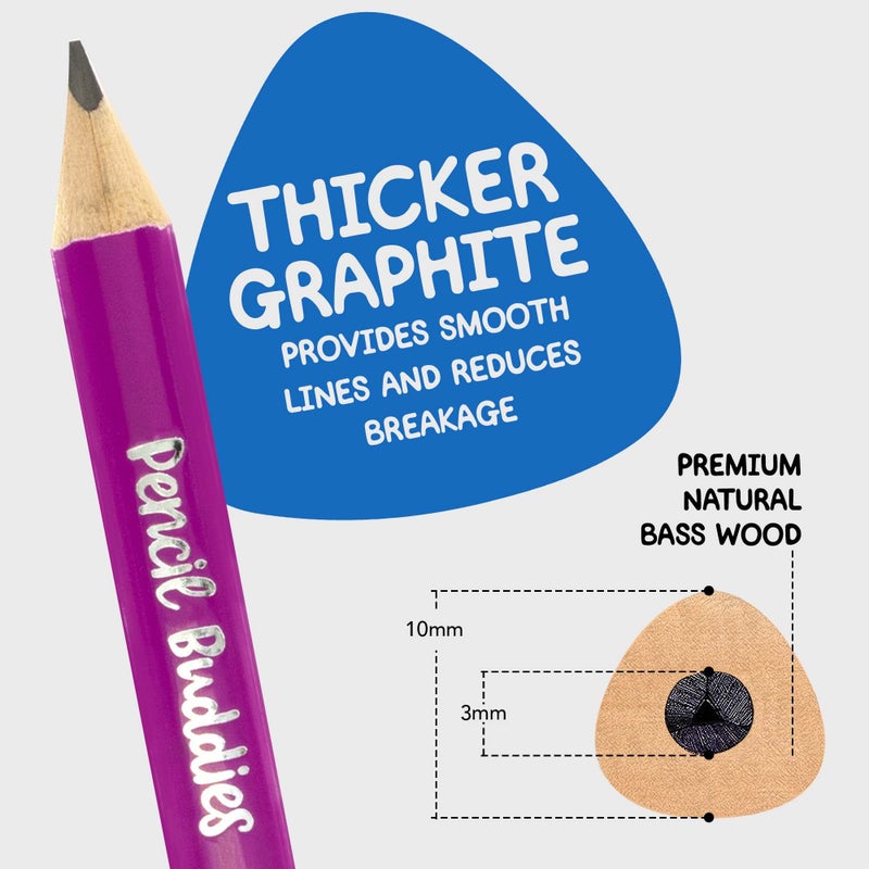 Pencil Buddies Short Jumbo Pencils for Kids, Preschoolers, Kindergarten, Toddlers, & Beginners - 12 Fat Pencils and 1 Sharpener & Eraser, Pencils #2, Triangle Grip, Big Pencils, Kids Pencils (Color DIY) - Image 5