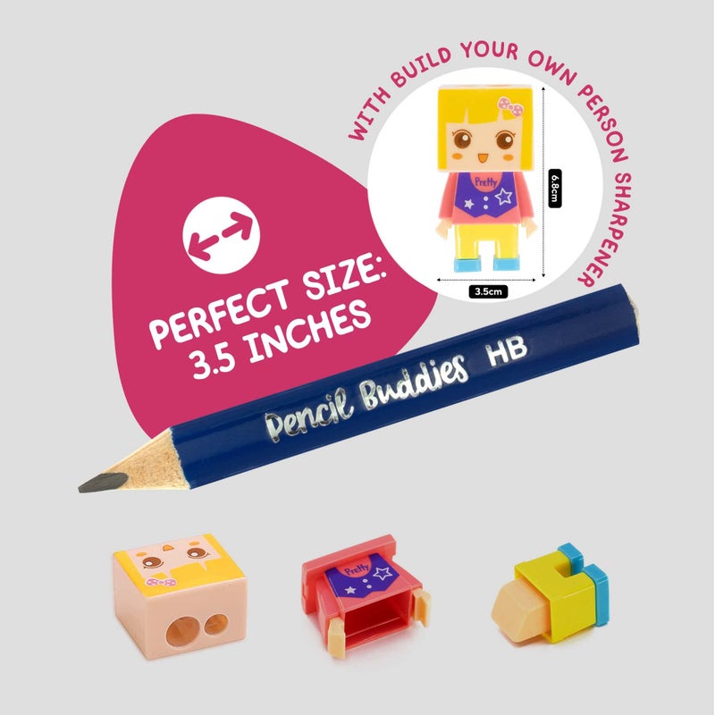 Pencil Buddies Short Jumbo Pencils for Kids, Preschoolers, Kindergarten, Toddlers, & Beginners - 12 Fat Pencils and 1 Sharpener & Eraser, Pencils #2, Triangle Grip, Big Pencils, Kids Pencils (Color DIY) - Image 2