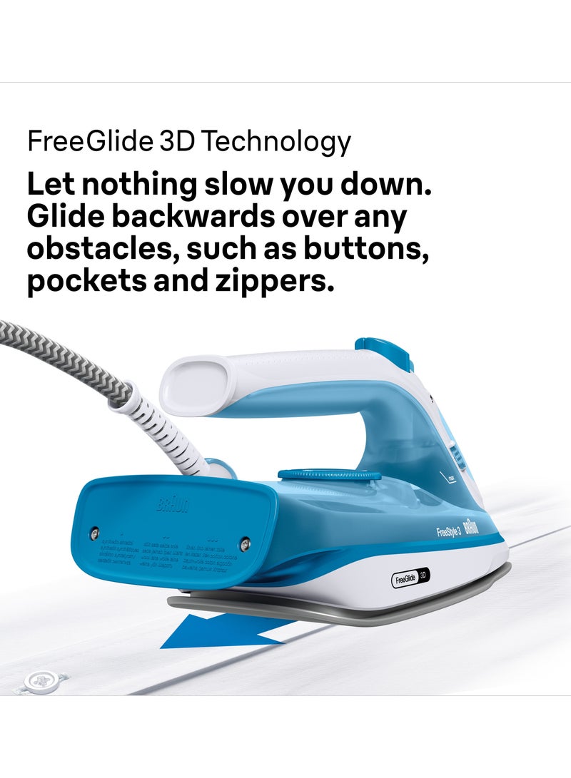 BRAUN FreeStyle 3 Steam Iron with 3D FreeGlide Technology, SuperCeramic Sole, Ultimate FastClean, Automatic Shut-Off, Tank 270 ml 2400 W FI3144BL White - Image 5