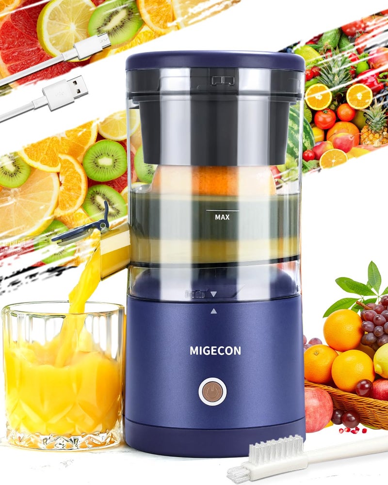 Electric Juicer Rechargeable  Citrus Juicer Machine with USB and Portable Juicer AntiDrip Function Juicer for Orange Lemon Grapefruit Include Cleaning Brush Dark Blue
