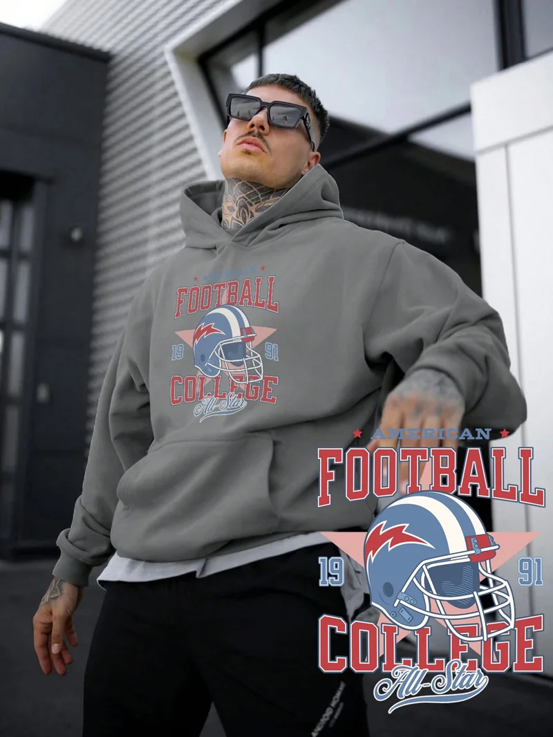 DogFish Women, Men's Sweatshirt Football All Star College Team Sports Printed Thick Gray Lover Sweatshirt