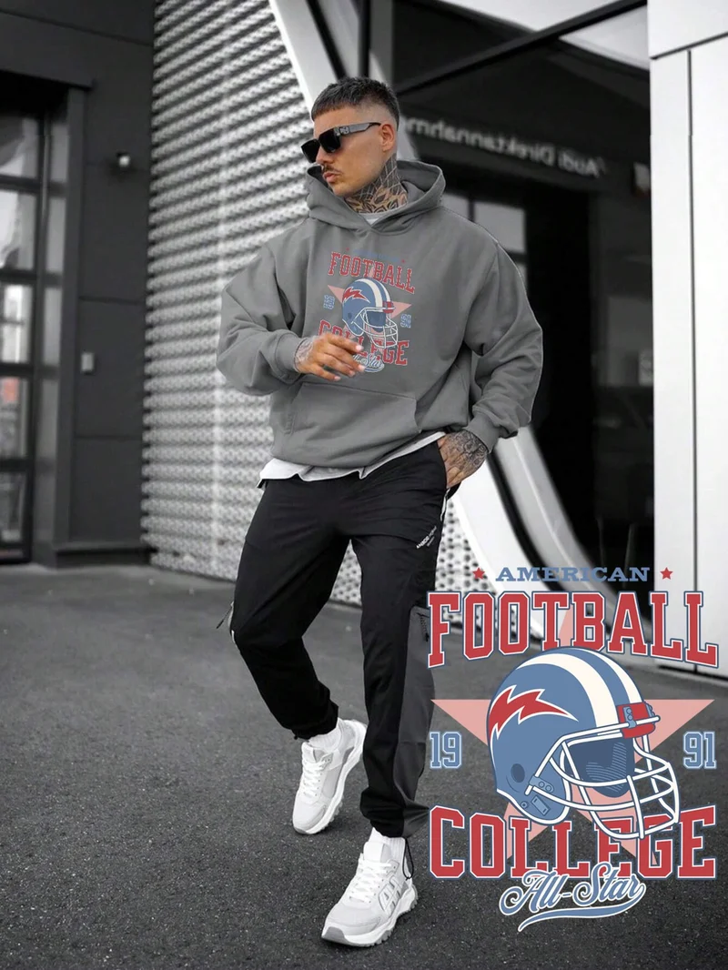 DogFish Women, Men's Sweatshirt Football All Star College Team Sports Printed Thick Gray Lover Sweatshirt
