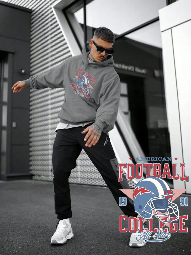 DogFish Women, Men's Sweatshirt Football All Star College Team Sports Printed Thick Gray Lover Sweatshirt