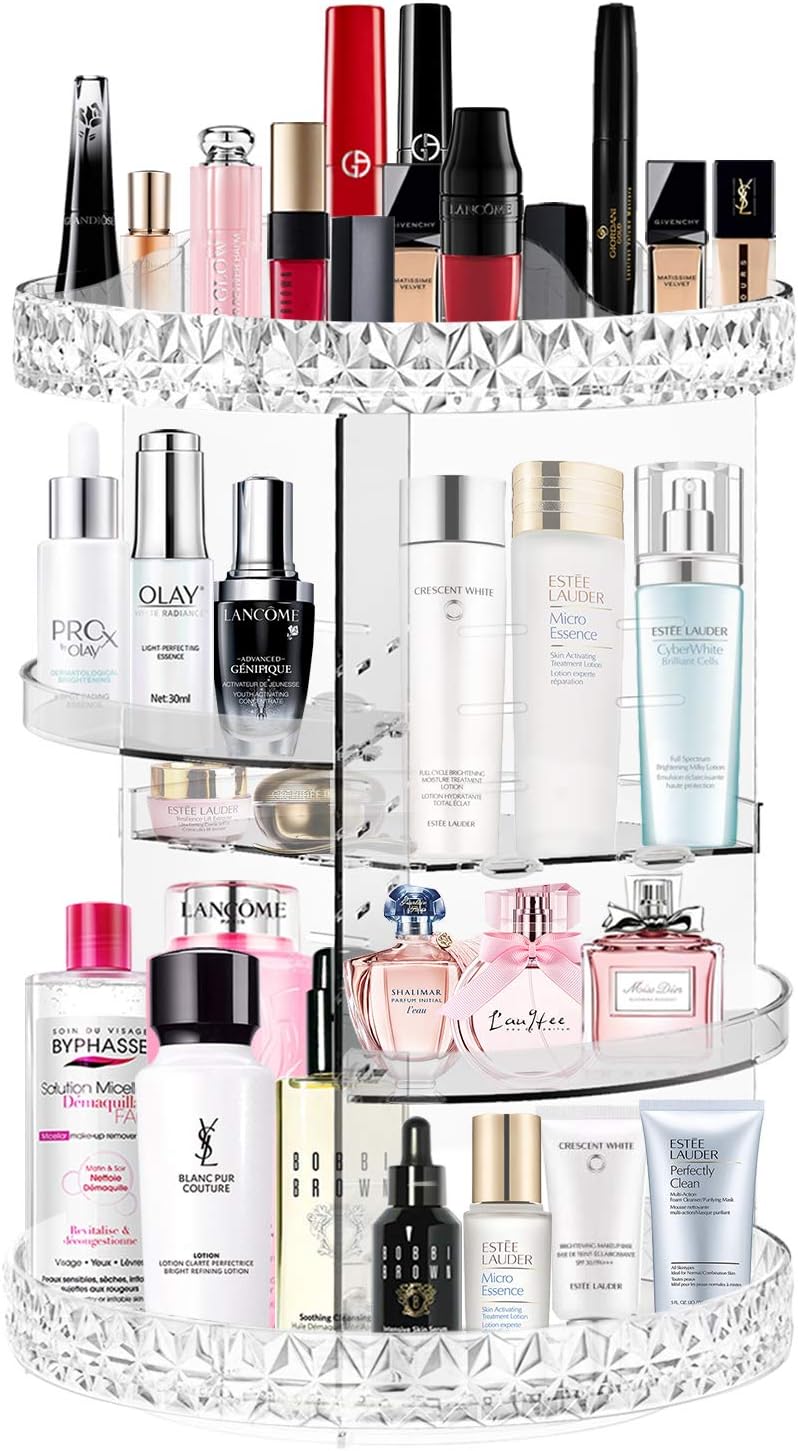 makeup organizer 360 degree rotating multi-function cosmetics storage case with 6 adjustable shelves large capacity for jewelry, skincare, lipsticks and more-13.4 x 8.7 inches - Image 1