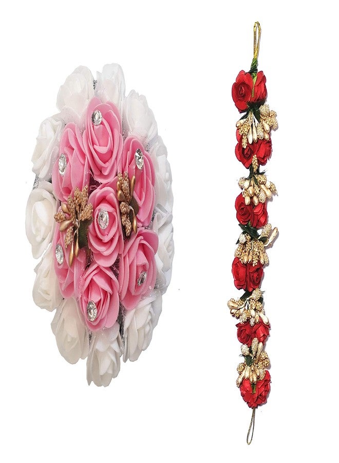 AROOMAN Accessories Set Of 2 Combo Hair Rose Clip/Hair Bun Decoration Gajra/Extension For Women/Girls (Multicolor) - Image 1