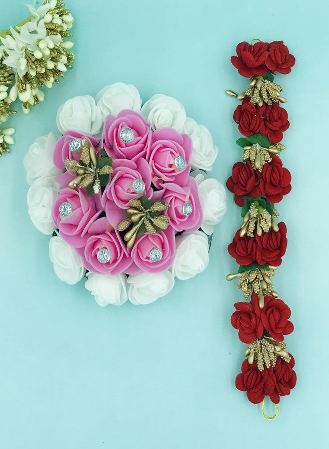 AROOMAN Accessories Set Of 2 Combo Hair Rose Clip/Hair Bun Decoration Gajra/Extension For Women/Girls (Multicolor) - Image 3