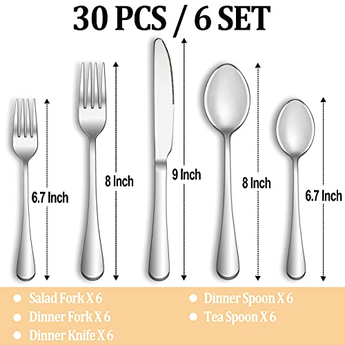 MUTNITT 30 Pcs Silverware Set Service for 6,Premium Stainless Steel Flatware Set,Mirror Polished Cutlery Utensil Sets,Durable Kitchen Eating Tableware Sets,Include Fork Knife Spoon,Dishwasher Safe - Image 2