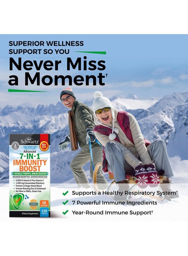 BioSchwartz مكمل دعم المناعة مع الزنك وفيتامين سي وفيتامين د 5000 وحدة دولية والبرقوق والزنجبيل ود3 والجولدنسيل - فيتامينات مناعة معتمدة من الطبيب للبالغين النساء والرجال - معزز طبيعي لجهاز المناعة - 120 حبة - Image 3