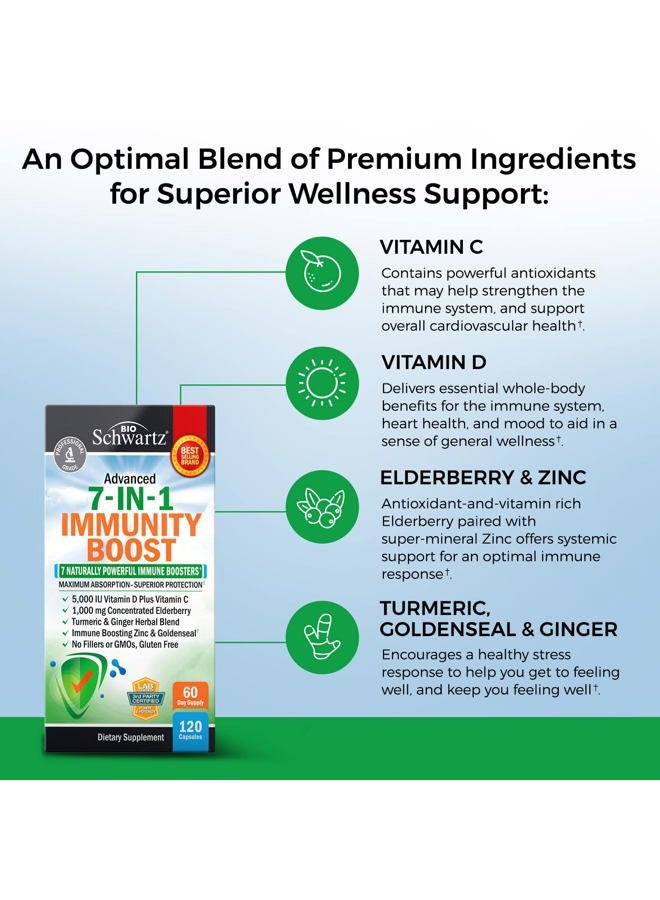 BioSchwartz مكمل دعم المناعة مع الزنك وفيتامين سي وفيتامين د 5000 وحدة دولية والبرقوق والزنجبيل ود3 والجولدنسيل - فيتامينات مناعة معتمدة من الطبيب للبالغين النساء والرجال - معزز طبيعي لجهاز المناعة - 120 حبة - Image 5