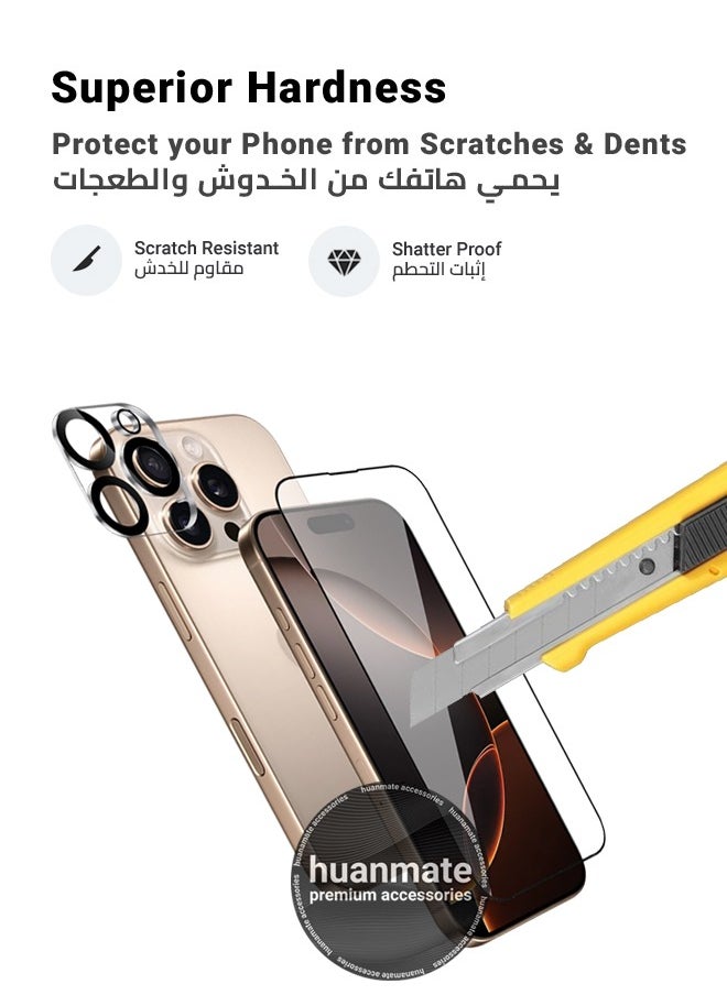 2 in 1 Apple iPhone 16 Pro Screen & Camera Protector - High Transparency Full Coverage Shield for Scratch & Impact Protection - Screen & Camera Protector for Apple iPhone 16 Pro
