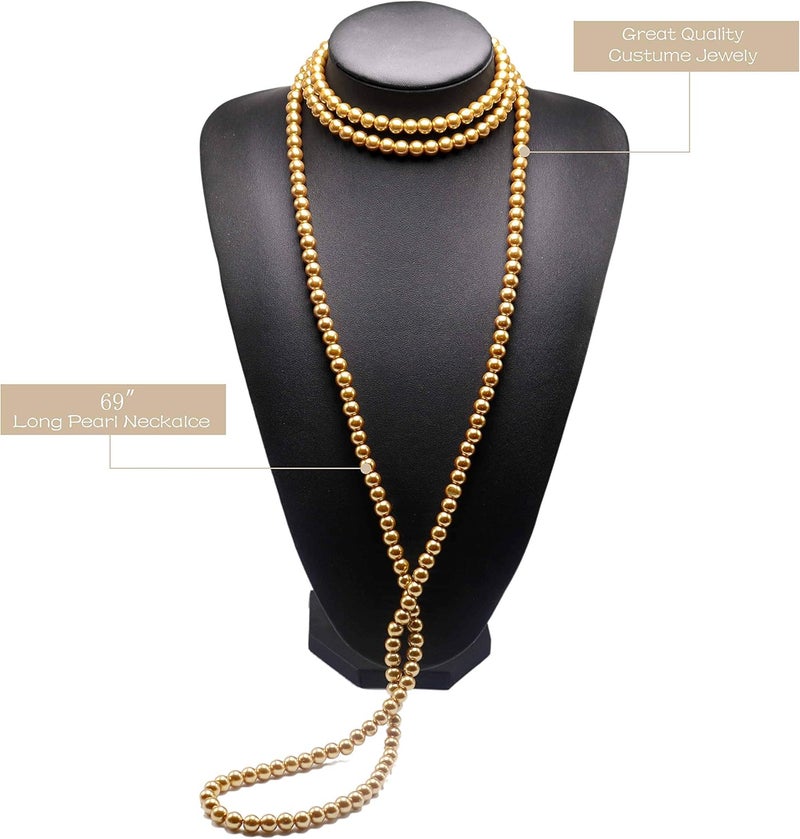 Aisansty Long Pearl Necklaces for Women Cream White Faux Pearl Strand Layered Necklace Costume Jewelry - Image 2