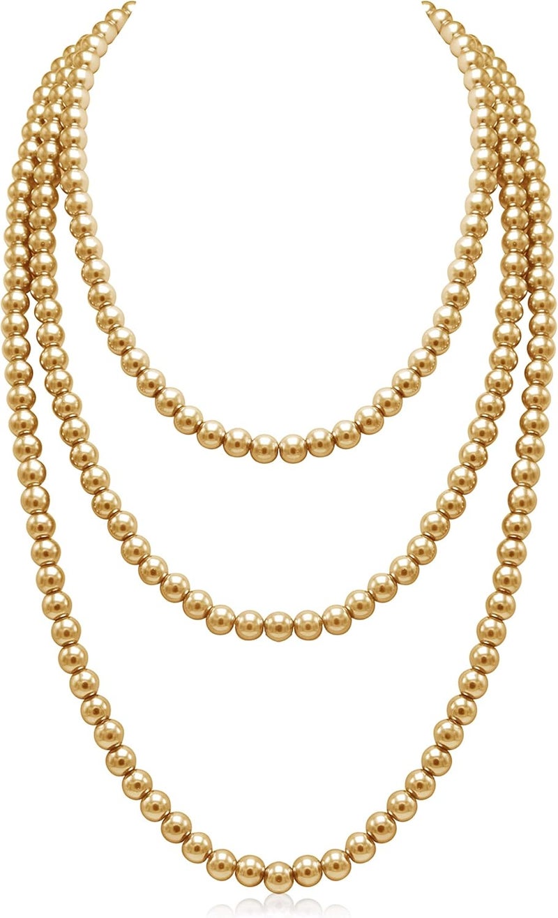 Aisansty Long Pearl Necklaces for Women Cream White Faux Pearl Strand Layered Necklace Costume Jewelry - Image 1