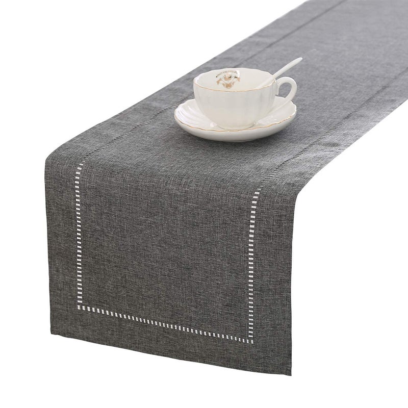 Tosewever Decorative Linen Table Runner Farmhouse Style Tabletop Collection 14 x 72 Inches Table Runners for Everyday Dining Wedding Party Holiday Home Decor 14 x 72 GreyStraight