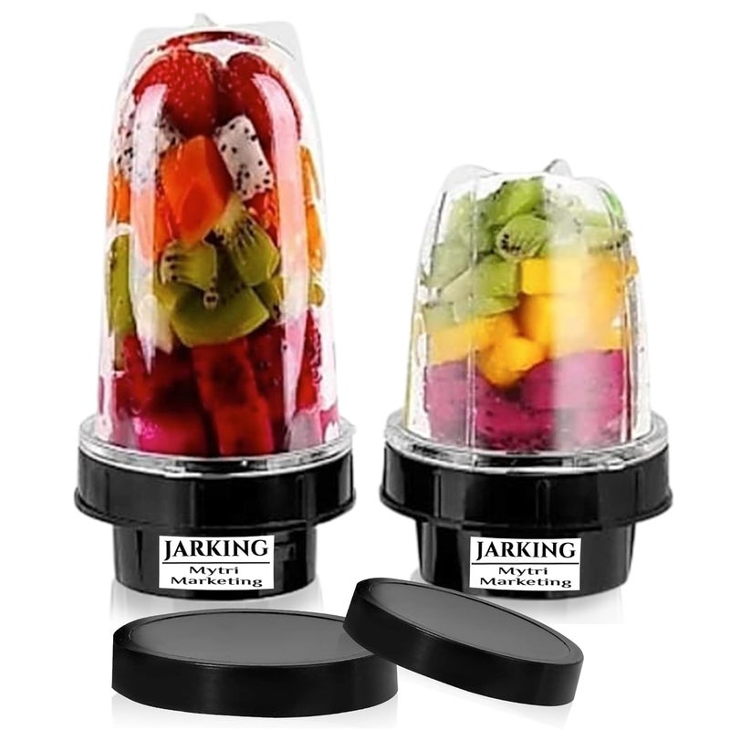 Jarking Bullet Jar for Mixer Grinder Set of 2 530 ML 350 ML ABS Transparent Plastic Mixer Juicer Jar Black MA06 - Image 1