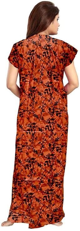 Vlazom Women’s Cotton Printed Maxi Nighty – Ankle Length Night Dress Gown, Pack of 2, Free Size – Soft & Breathable Sleepwear (Grey,Musterd, Free Size) - Image 4