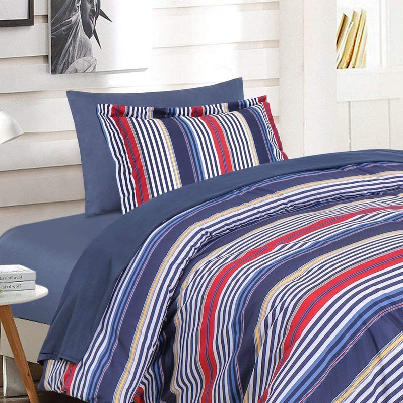 EMME Twin Comforter Set Bed in a Bag Plaid, 5 Piece Navy Blue Bedding Sets Twin Size with Sheets, Twin XL Comforter, Pillowcase&Sham, Soft Down Alternative Bed Set for All Season - Image 2