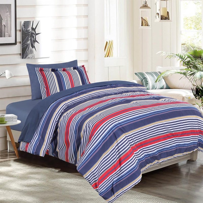 EMME Twin Comforter Set Bed in a Bag Plaid, 5 Piece Navy Blue Bedding Sets Twin Size with Sheets, Twin XL Comforter, Pillowcase&Sham, Soft Down Alternative Bed Set for All Season - Image 1