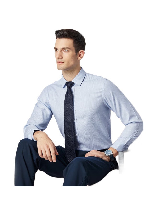 FIRS 【Non-Iron】Men'S Long Sleeve Pure Cotton Casual Business Wrinkle-Resistant Shirt Grey Houndstooth 40 - Image 1