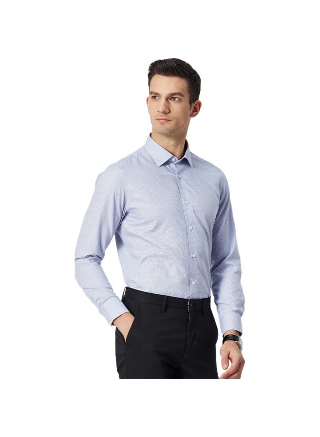 FIRS 【Non-Iron】Men'S Long Sleeve Pure Cotton Casual Business Wrinkle-Resistant Shirt Grey Houndstooth 40 - Image 3