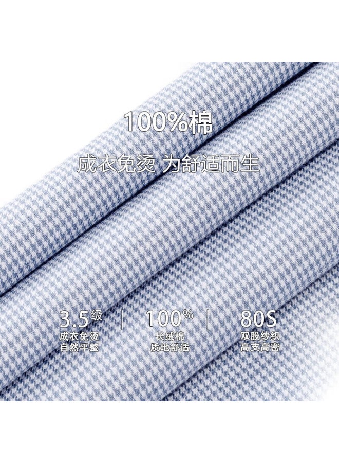 FIRS 【Non-Iron】Men'S Long Sleeve Pure Cotton Casual Business Wrinkle-Resistant Shirt Grey Houndstooth 40 - Image 2