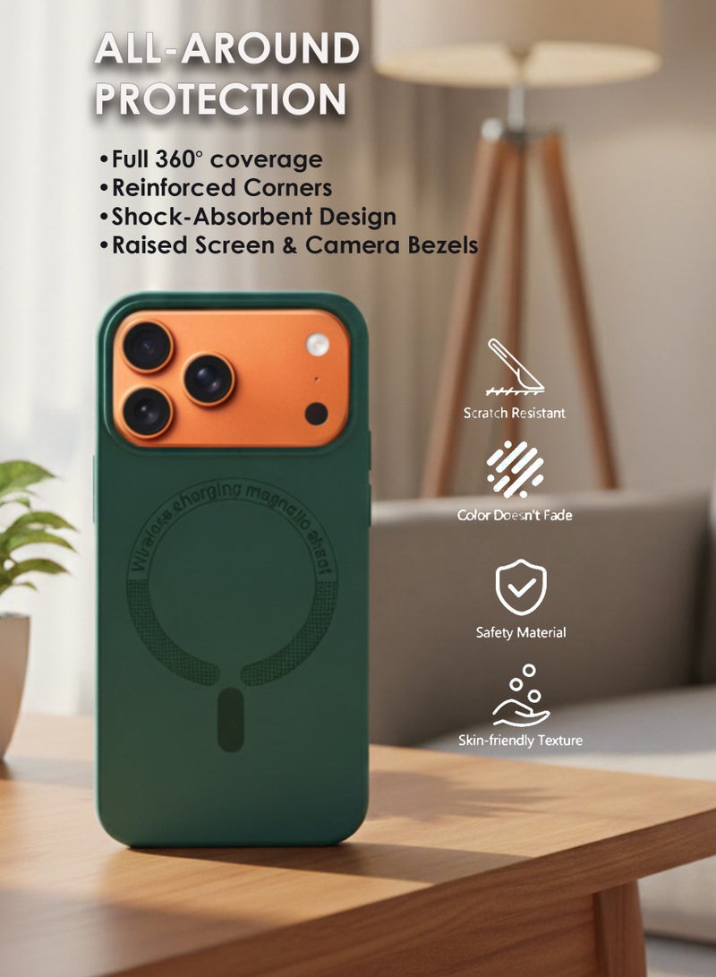 Apple iPhone 17 Pro Max Silicone Magsafe Case, Ultra-Hybrid Soft Back Case Cover Compatible With Magsafe, Camera Protection, Shockproof Bumper Case Cover For Apple iPhone 17 Pro Max - Green - Image 2