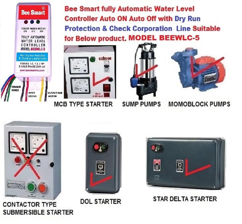 Bee Smart Fully Automatic Water Level Controller with Dry run Protection & check corpration line Model BEEWLC-5 (Pack of 3) - Image 4