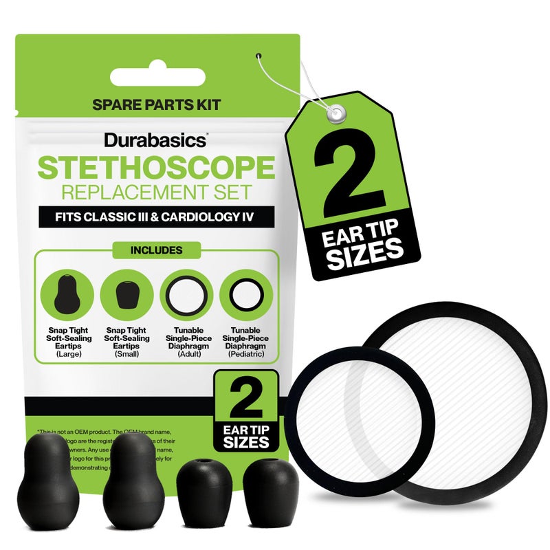 Durabasics Classic 3, Cardiology 3 & Cardiology 4 Accessories Kit for Littmann Stethoscope Replacement Parts & Littmann Stethoscope Parts - Fits Classic III, Cardiology III & IV - Black - Image 1